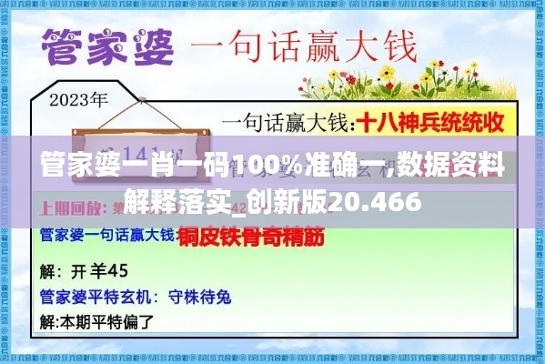 管家婆一肖一码100%准确一,数据资料解释落实_创新版20.466