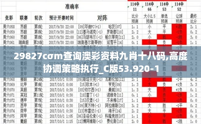 29827cσm查询澳彩资料九肖十八码,高度协调策略执行_C版53.920-1