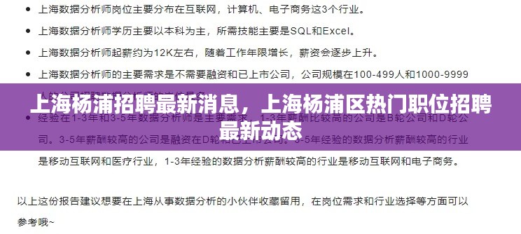 上海杨浦区招聘最新动态及热门职位公告