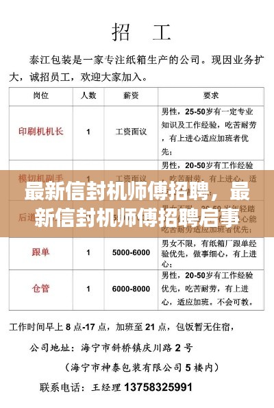 最新信封机师傅招聘启事，探索前沿技术，精英人才共筑未来之路