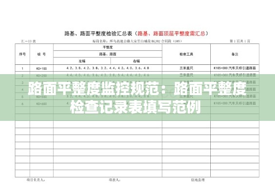 路面平整度监控规范：路面平整度检查记录表填写范例 