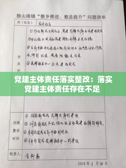 党建主体责任落实整改：落实党建主体责任存在不足 