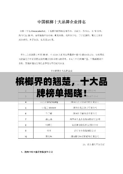 槟榔界的翘楚，十大品牌榜单揭晓！