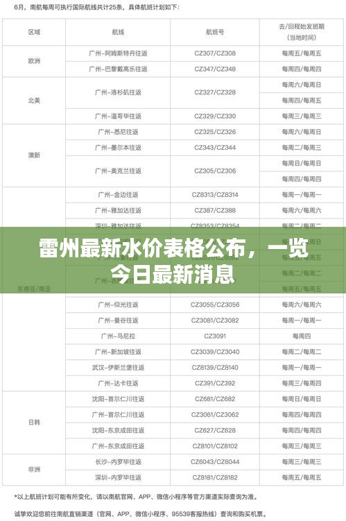 雷州最新水价表格公布，一览今日最新消息