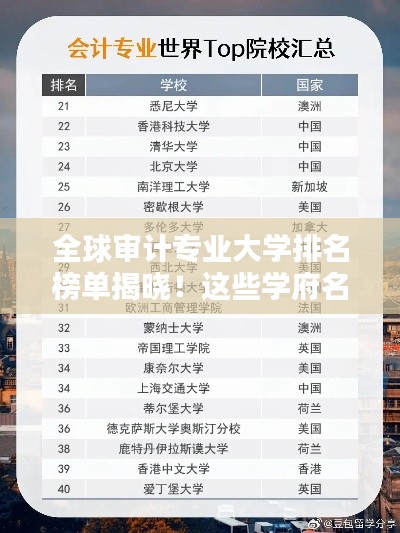 全球审计专业大学排名榜单揭晓！这些学府名列前茅