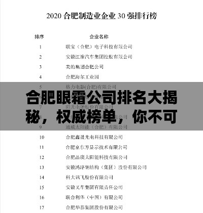 合肥眼霜公司排名大揭秘，权威榜单，你不可不知！