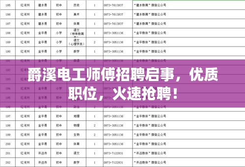 爵溪电工师傅招聘启事，优质职位，火速抢聘！